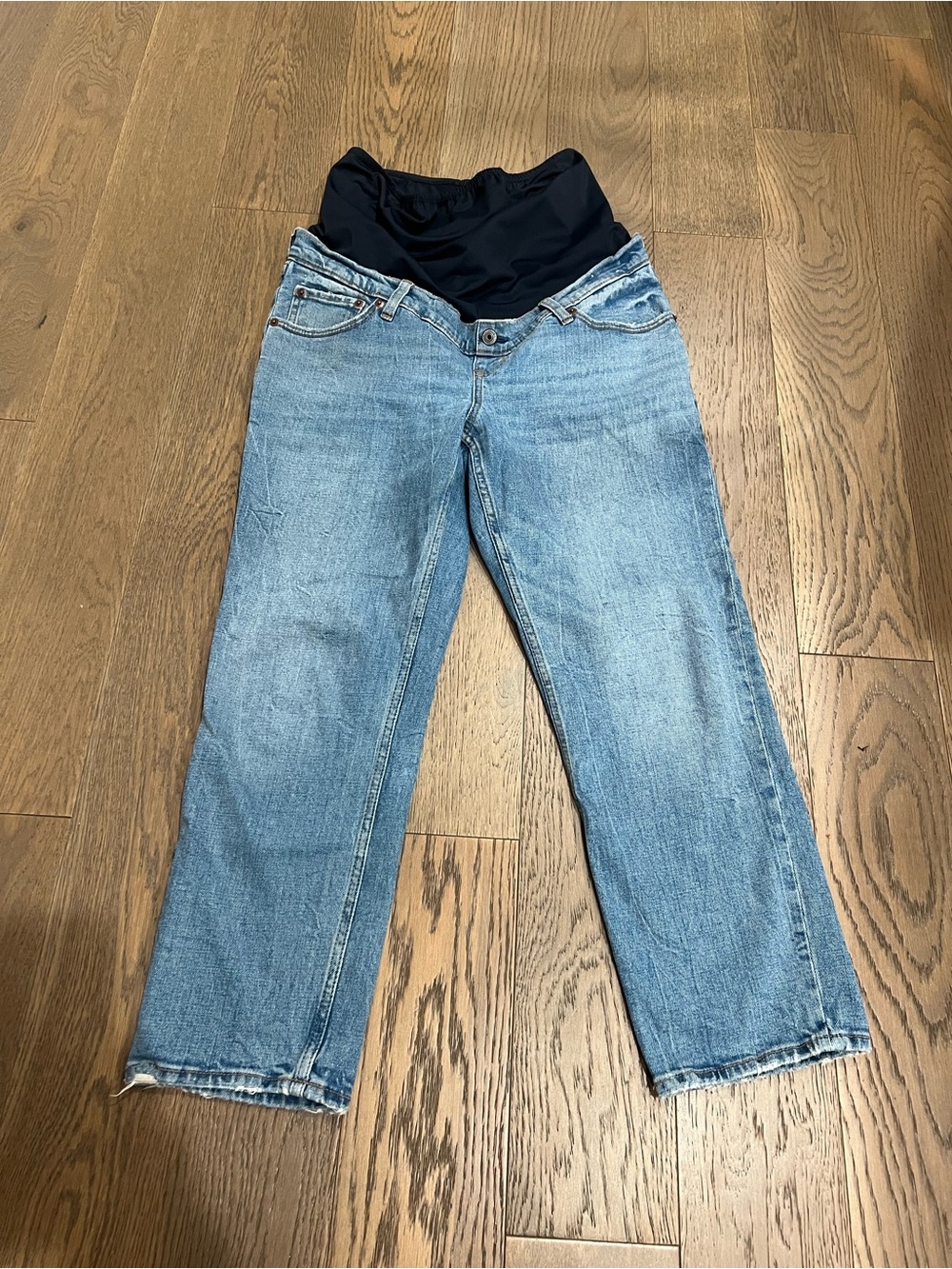 Abercrombie & Fitch Light Blue Maternity Straight Leg Jeans w Full Belly Panel